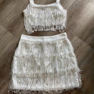 Vici White Sequin Fringe Matching Top & Skirt *Eras Tour*
